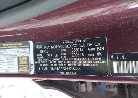 2017 Kia Forte Lx from USA, damaged, VIN 3KPFK4A73HE014338